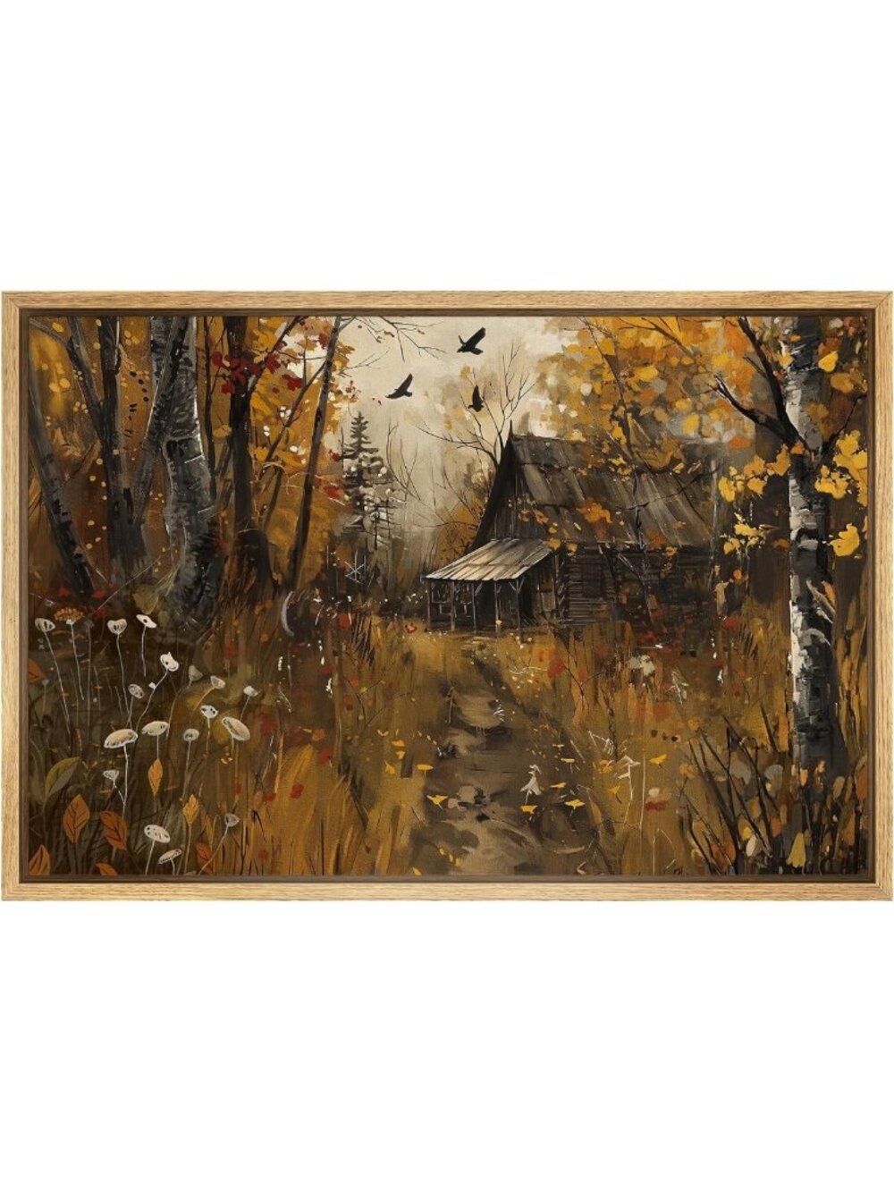 Rustic Autumn Cabin Canvas Wall Art - Cozy Woodland Scene, Warm Fall Colors
